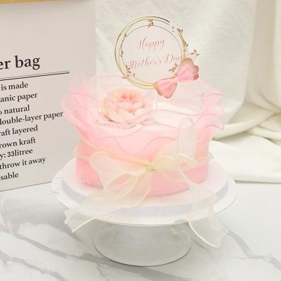 China Latest Design Style Factory INS Style Hand Painted Carnation Butterfly Floral Happy Mothers Day Cake Topper for sale