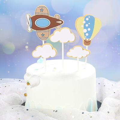 China New cartoon child theme cloud cake topper freshness air balloon party cake set cute airplane spaceship topper hot for sale