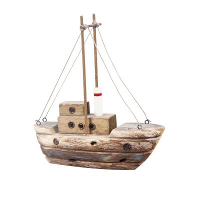 China Europe Small Size Wooden Antique Style Sailing Boat Wooden Metal Base Carved Standing Carving for sale