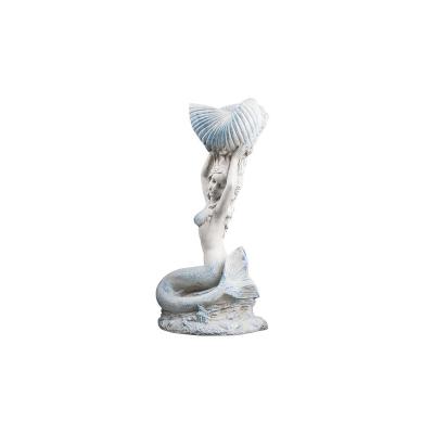 China Europe Resin Open Mermaid With Conch On Seashell 24 Inch White Resin Stone Statues for sale