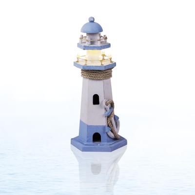 China Europe 10.5 Inch - Tall Wooden Lighthouse Flashing Creative Gift Tower Light Desktop Ornaments for sale