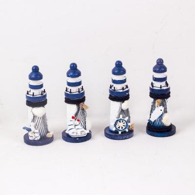 China Europe Beautiful Classical Wooden Decorative Wooden Lighthouse Desktop Ornaments Blue&White for sale