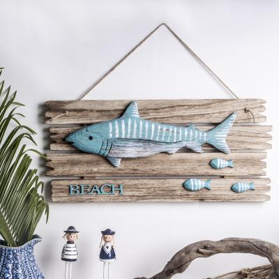 China Europe Crafts Beach Wood Plaque Carved Paulownia Antique Fish Home Wall Hanging Decorative for sale