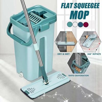 China BusketFiber Viable Flat Cleaning Rag Washing Mop White Card Newcomer Home Kitchen Brooms And BusketSet For Floor Cleaning for sale