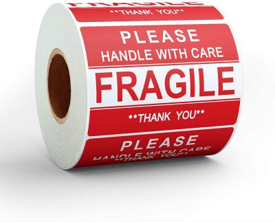 China Waterproof Red Fragile Warning Stickers, Custom Red Color Fragile Label Sticker, Roll Papered Fragile Label for sale