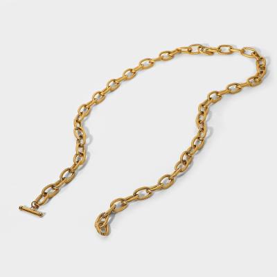 China 2021 TRENDY 18K Stainless Steel PVD Gold Plated Chunky Cuban Chain Necklace For Women for sale