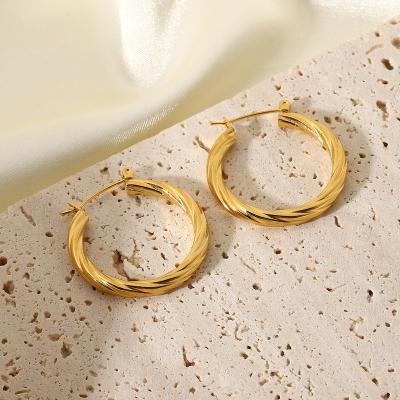 China INS Style Girls Circle 316L Stainless Steel Trendy Classic Twisted Hoop Earrings For Women for sale