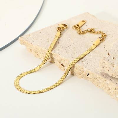 China 2021 Romantic Simple 3MM Snake Chain Bracelet18K Gold Plated Stainless Steel Flat Snake Chain Bracelet For Women for sale