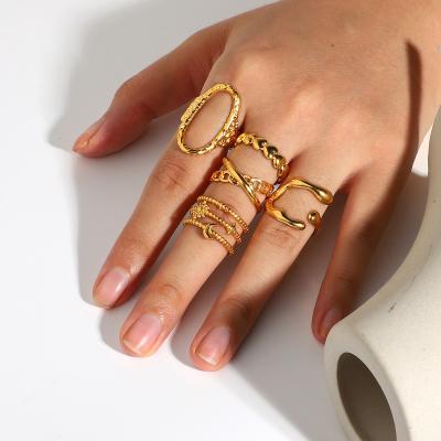 China Statistical Style Wholesale Women Geometric Oval Open Hearts Moon Star Snake Finger 18K Gold Stainless Steel Rings Women for sale