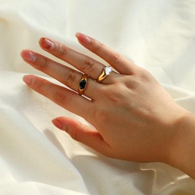 China INS 18K Gold Plated 316L Stainless Steel Rings For Women Heart Shape Epoxy Black White Rings for sale