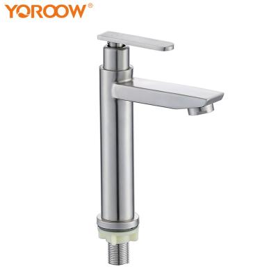 China YOROOW Modern Sanitary Ware Single Handle Basin Faucet Deck Mounted 304 Stainless Steel Bathroom Cold Water Basin Faucet for sale