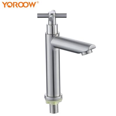 China YOROOW 304SUS Faucets Electric Cold Water Basin Faucet Brushed Nickel Water Saving Cross Handle Basin Faucet For Bathroom for sale