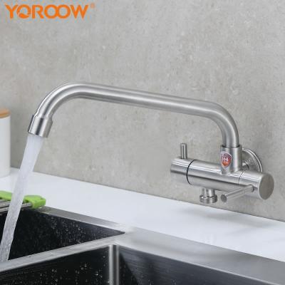 China YOROOW Faucets Good Quality 304 Stainless Steel Kitchen Wall Mounted Faucet Double Outlet Handle Thermostatic Kitchen Sanitary Single Faucet for sale