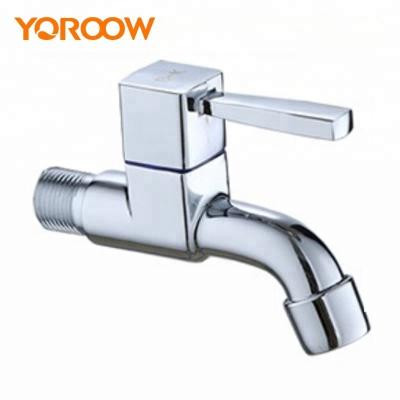 China Customize the design of the package and the Laser-marking for your brand. Good Chrome Plated Wall Mounted Single Square Handle Cartridge Brass Alloy Body Cold Water Bibcock Faucet for sale