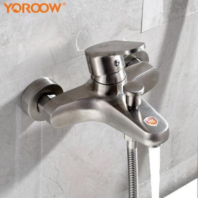 China With Slide Bar Good Quality Cold And Hot Water Bathroom Shower Faucet Mixer 304 Stainless Steel Body Wall Mounted Bathtub Faucet Mixer for sale