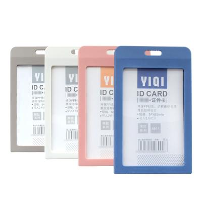 China Customized Eco - Friendly Double Sided PU Leather ID Card Badge Holder With Neck Strap for sale