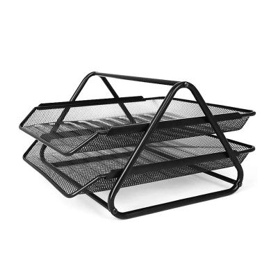 China Wholesale Office Supply Desk Organizer 2 Tier Eco-friendly Metal Mesh Document Tray for sale