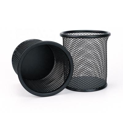 China Black Metal Mesh Pot Pen Cup China Wholesale Iron Steel Round Wire Table Desk Pencil Holder Desk Office Suppliers for sale