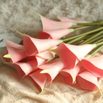 China Beautiful artificial flower PU mini calla lily branch simulation flower wedding artificial flower props home wedding props colorful single touch flower for sale