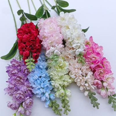 China New design hot sale silk delphinium artificial flower silk flowers for home wedding pink decorative flowers for sale