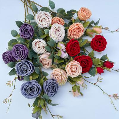 China Direct Wholesale Cheap Price Bulk Artificial Rose Bouquet 5 Heads Silk Plant For Garden Wedding Party for sale