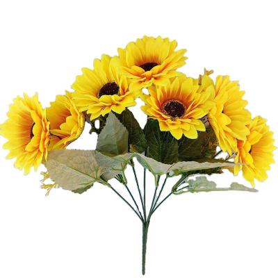 China Factory Price Artificial Flower Finest Wall Silk Backdrop Directly Supply For Wedding Seven Sunflowers for sale