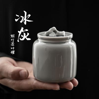 China Viable ice gray luster Japanese-style ceramic sealed cans of a portable travel tea warehouse tea cans ink painting small mini for sale