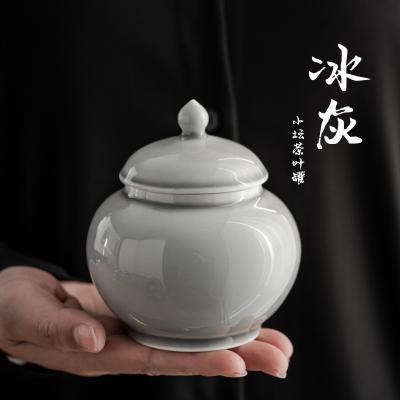 China Pu'er Tea Pot Tea Warehouse Tea Canister Tea Canister Glaze Small Pot Viable Gray Japanese Teapot Household Ceramic Sealed Single Canister for sale