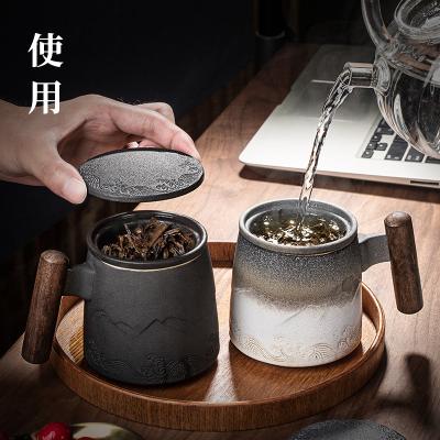 China Shanhai Viable Cup Brewing Tea Strainer High Mountain Ceramic Mug With Lid Large Capacity Tea Cup Household for sale