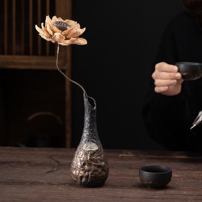 China Morden Iron Chandelier Flower Vase Flower Vase Ware Luxury Japanese Gilding Retro Pottery Decoration Tea Ceremony Desktop Utensils for sale