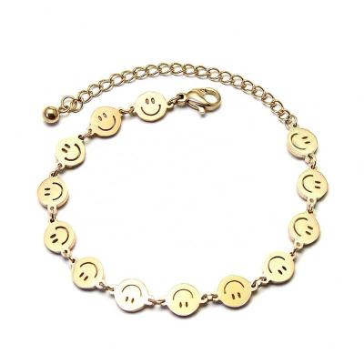 China Romantic Fashion Titanium Steel Plated Jewelry Smiley Simple 18K Gold Bracelet for sale