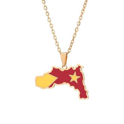 China TRENDY 18K Gold PVD Plated Stainless Steel Tigray Map Ethiopia Map Necklace Tigray Map Pendant Necklace Tigray Map Cutout Necklace for sale