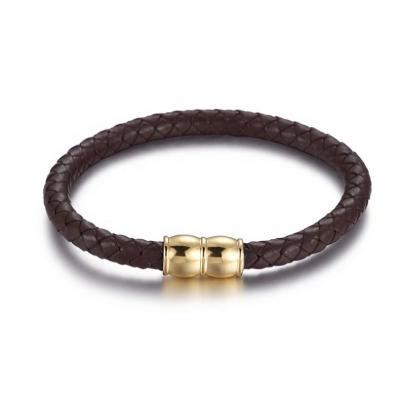 China Unisex Width 316 L Gold Clasp Bracelet Vintage Fashion Design 6mm Leather Chain For Jewelry Gift for sale