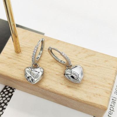 China Best Selling Trendy Bling CZ Zirconia Heart Love Titanium Steel Drop Earrings Punk Earring For Women Party for sale