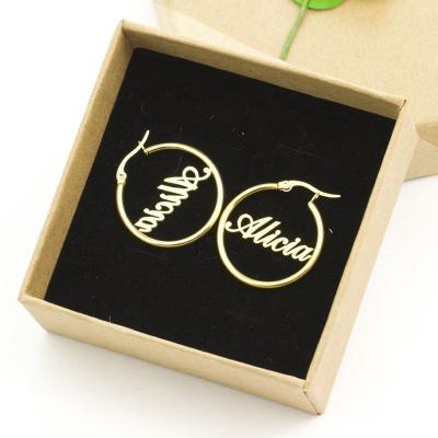 China Custom 18K Gold Nickel Free Circle Name Initial Named Earrings Personalized for sale