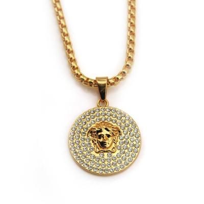 China Hiphop Punk Jewelry Pendant 18k Gold Plated Stainless Steel Crystal Medusa Pendant Necklace for sale