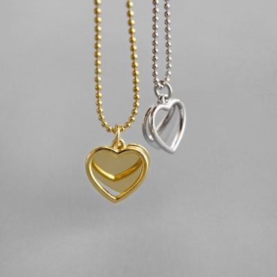 China 2022 New Arrival Lead and Nickel Free Necklaces S925 Sterling Silver Double Heart Pendant 925 Sterling Silver Love Heart Necklace for Valentine's Day for sale