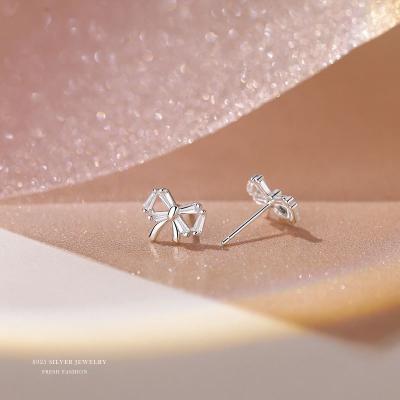 China 925 Sterling Silver Cubic Zircon Bowknot Stud Earring S925 Lead Free Nickel Free European Luxury Micro Pave CZ Bow Knot Earring for sale