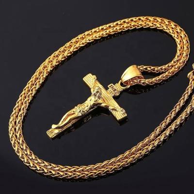 China Nickel Free Mens Gold Plated Jesus Christ Easter Cross Pendant Necklace For Women for sale