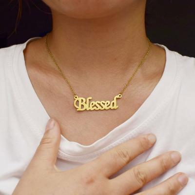 China Amazon Success Nickel Free Lead Free 18k Gold Plated Stainless Steel Letter Pendant Necklace Blessed Lucky Design Jewelry for sale