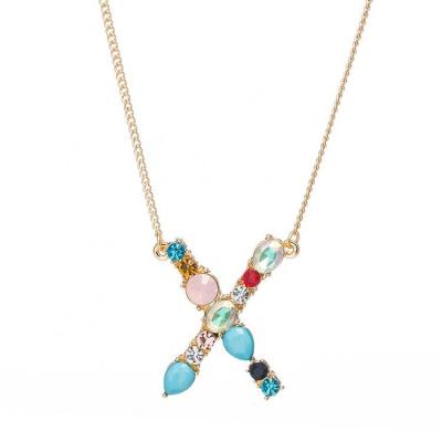 China Nickel Free Capital Letter 26 Gold Plated Colorful Jewelry Zircon Women Letter Necklace for sale