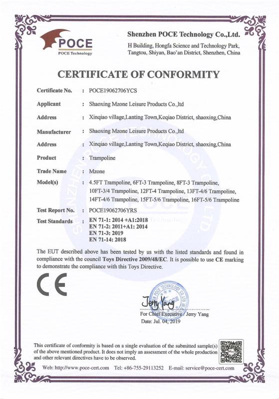 CE - Shaoxing Mzone Leisure Products Co., Ltd.