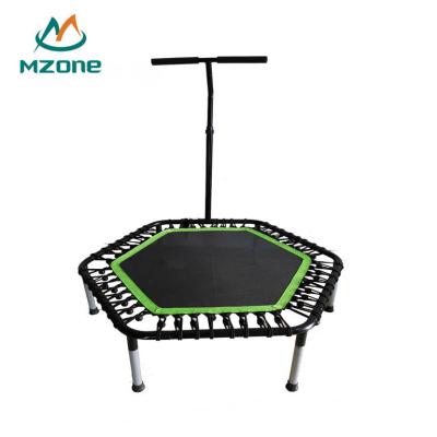 China 120 Kg Trampoline With T Bar Handle For Gymnastics Jumping Mini Indoor Hexagon Trampoline With T Bar Rebounder Exercise Mzone Adult Fitness Bungee Grip For Adult for sale