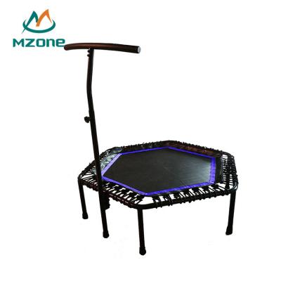 China 120 Kg Mzone 40inch 53inch Hexagonal Bungee Trampoline Exercise Fitness Hexagon Mini Indoor Gymnastics Trampoline With T-Handle Bar for sale