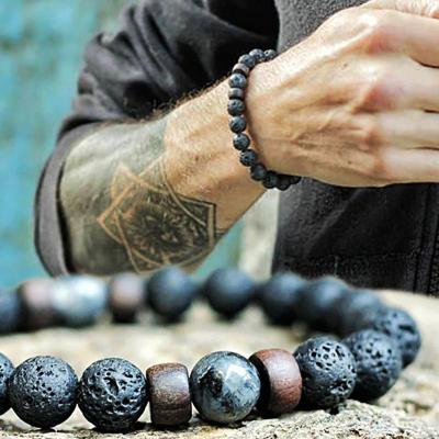 China New Lava Wooden 8mm Bracelet Beads Bracelet Buddha Wrist Chain Women Men Tibetan Volcanic Stone FASHION Jewelry Gift For Men for sale