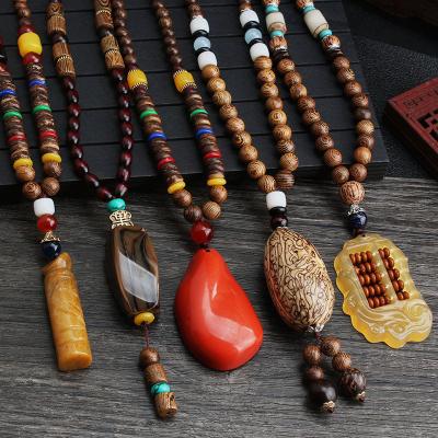 China Handmade Ethnic and Creative Nepalese Wooden Bead Pendant Jewelry, Sweater Necklace for Women for sale