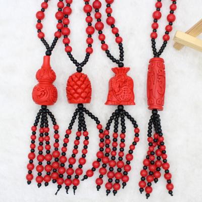 China Wholesale Ethnic Red Cinnabar Cut Necklace Guangong Lucky Pendants Vintage Bohemia Necklace for sale