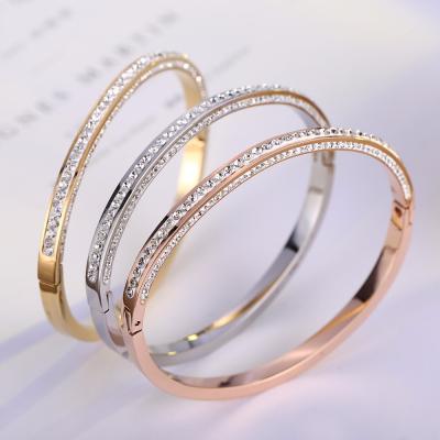 China CLASSIC Good Quality Rhinestone Brand Fashion Jewelry Cuff Bangles 316L Stainless Steel Bracelets For Women for sale