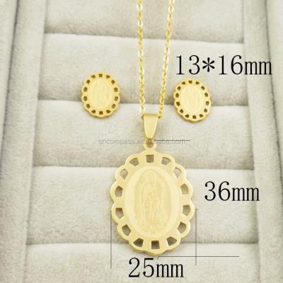 China Wholesale religious sanbenito pendant for gift party, Mary Jesus Religion Christian Stainless Steel Virgin of Christ necklace set for sale