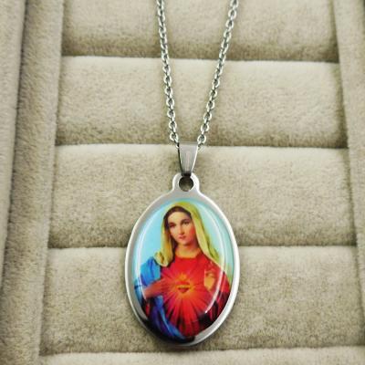 China 316L Stainless Steel Virgin Mary Pendant Necklace Religious Custom Initial Cross Charm Jewelry Religion Christian Virgin For Women for sale